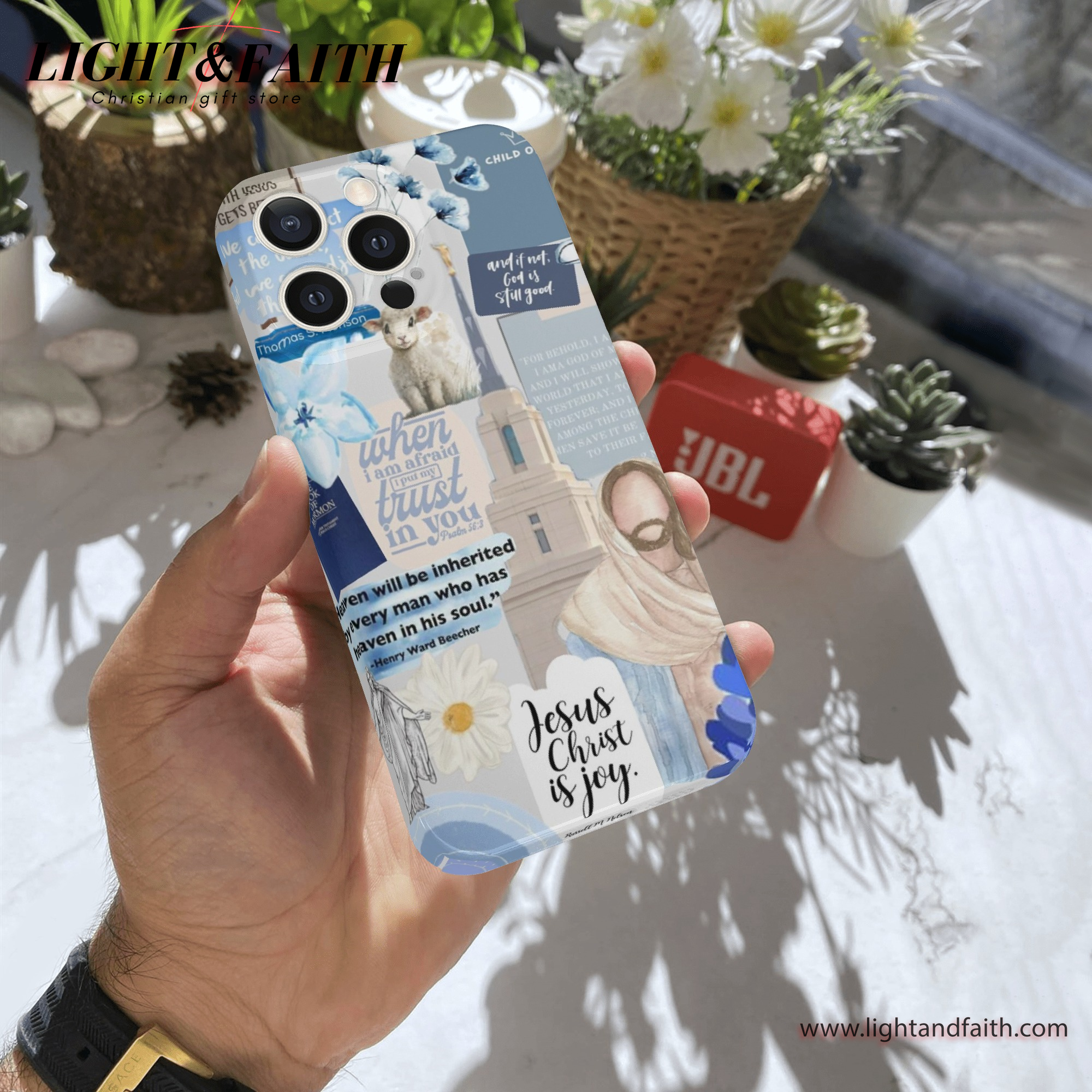 Trust in God, Lamb & Bible Verses in Blue Theme Phone Case, Christian Phone Case, Bible Verse Phone Case, Religious Gift, PCLAF10